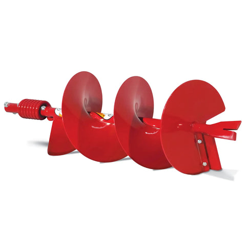10 Inch Diameter 36 Inch Long Earth Auger With Fishtail Point And Flex Coil Shock Spring For Heavy Duty Drilling Through Tough Soil And Roots, Durable Steel Construction And Replaceable Blades on white background