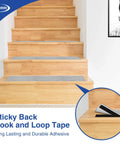 Stairs with carpet secured by 1 Inch Wide Hook And Loop Tape Roll Set Two 26 Foot Rolls Self Adhesive Nylon Fasteners.