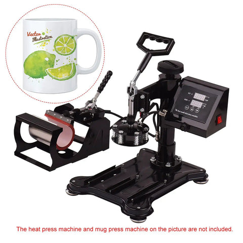 11oz Mug Press Attachment For Heat Press Machines with mug and digital controls, aluminum heating element visible.