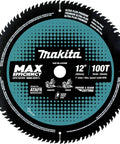 12 Inch 100 Tooth Carbide Tipped Miter Saw Blade for Max Efficiency, Faster Cuts, Smoother Finish, Thin Kerf Design shown.