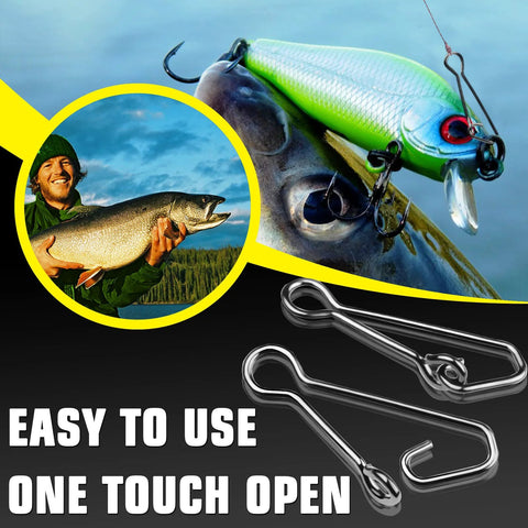 Front view of stainless steel fishing snaps with swivels, black nickel finish, 100 pcs, 26 lb.