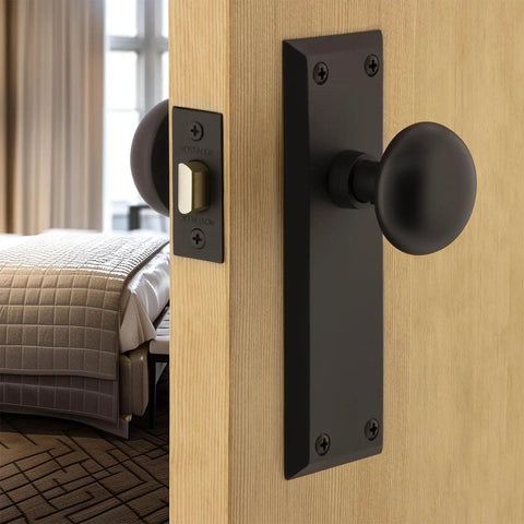 New York Style Door Knob With Plate Classic Round Knob And Long Back Plate For Interior Doors Premium Finish Options In Oil Rubbed Bronze