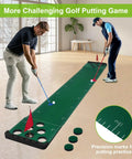 Ultimate Backyard Golf Putting Game Set With Velvet Putting Mat For Home Practice, two players using the 1-10ft mat indoors.