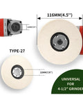 Pro-Grade Wool Buffing Wheel for Angle Grinder Polishing, 4.5 inch disc, Type-27, soft wool pad, metal and wood finishing.