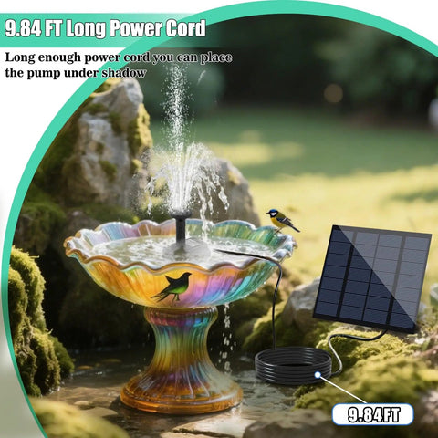 All In One Solar Fountain Pump Kit For Bird Bath And Pond With Separate Solar Panel One Point Eight Watt Four Nozzles