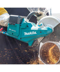 Straight Up Beast Mode 9 Inch Cordless Power Cutter With Brushless Motor cutting metal with sparks flying during renovation tasks.
