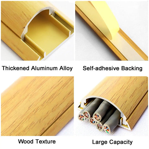 Built Different Heavy Duty Aluminum Cable Protector Self Adhesive Floor Cord Cover showing thickened aluminum alloy and self-adhesive backing.