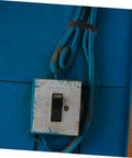 Wall-mounted electrical switch with blue wires secured by Heavy Duty Adjustable Zip Ties For Indoor And Outdoor Use Reusable Cable Management Straps With Quick Release Buckle