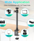 Durable Adjustable Camera Desk Mount Stand With Quarter Inch Screw And C Clamp for overhead tabletop use, showcasing accessories