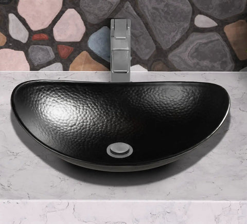 19 Inch Harbor Vessel Sink for Bathroom, Above Counter Hand Hammered Matte Black Aluminum Vanity Basin