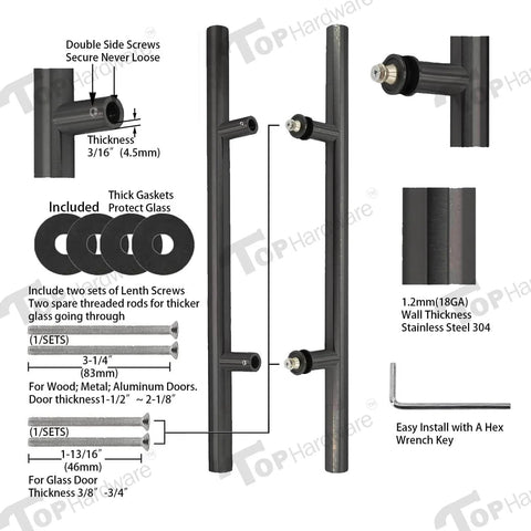 Stainless Steel 304 Ladder Style Back To Back Glass Door Barn Door Push Pull Handle 48 Inch Matte Black Modern Hardware Details
