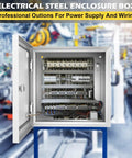 Heavy Duty Steel Electrical Junction Box 12X10X8 Inch IP66 Waterproof And Dustproof Outdoor Indoor Project Enclosure With Mounting Plate, open showing wiring.