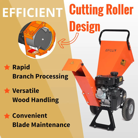 Beast Gas Powered Wood Chipper Shredder Mulcher 7HP with durable cutting roller and easy blade maintenance features.