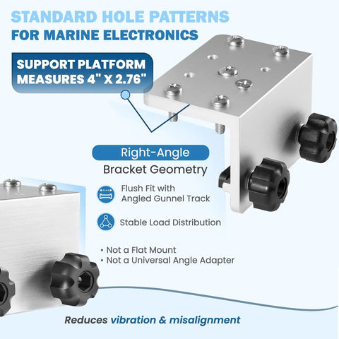 90 Degree Boat Track Mount Bracket For Versatrack, Cannon, Lund, Scotty, Ranger And More Aluminum Pre Drilled Gunnel Track Mount For Rod Holders And Marine Accessories, 4 x 2.76 in