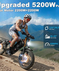 Ripping Through Dirt On This Badass 5400W Dual Motor Electric Fat Tire Bike For Adults cycling on a dirt trail with mountainous backdrop.