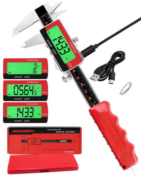 6-Inch Digital Caliper With USB-C Rechargeable Backlight LCD, Plus Or Minus 0.001 Inch Accuracy, stainless steel tool kit