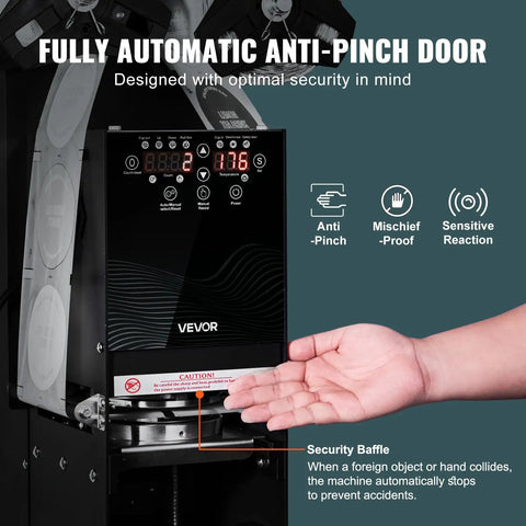 Fully Automatic Cup Sealer with Anti-Pinch Door, Digital Control Panel, designed for safety in boba shops and coffee bars.