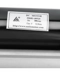 Label close-up on 24V 180W brushed motor for transaxle differential with 9 by 3.50 by 4 inch 4 ply tire wheel set