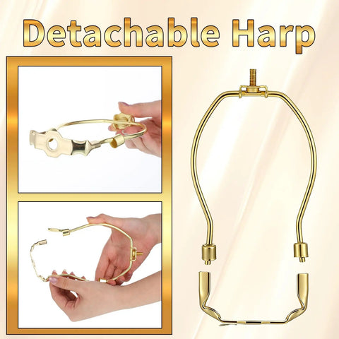Rock Solid 2 Pack Short Lamp Harp 6 Inch Antique Gold Shade Bracket shown being held for quick lamp shade installation.