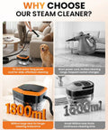 Powerful Handheld Steam Cleaner 2500W High Temp Wipes Away Grease And Grime Fast With 12 Accessories Portable Design with 1800ml tank.