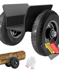 Beefy 8 Inch Panel Dolly Cart For Doors And Slabs with rubber wheels and C-shaped steel frame, shown moving log with gloves