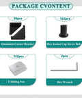 2040 Aluminum Extrusion Connector Kit For 20x20mm Frames With 30 Black Corner Brackets 122 M5 T Nuts 122 Screws And 2 Wrenches package content