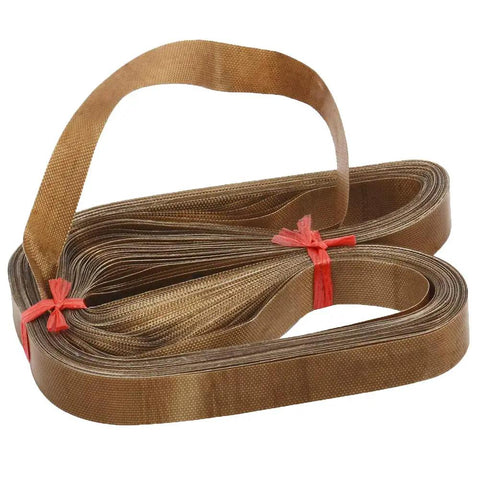 Heavy Duty Replacement PTFE Teflon Belts for FR900 Continuous Band Sealer 50 Pcs, shown coiled with red ties, nonstick surface visible