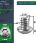Tough As Nails 1/4-20 X 1/2 Inch Torx Security Machine Screws 304 Stainless Steel Button Head, dimensions and TT27 bit.