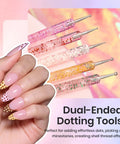 Close-up of dual-ended dotting tools from All In One Nail Art Kit With Case 31 Piece Set Including Dual Ended Dotting Tools Liner Brushes