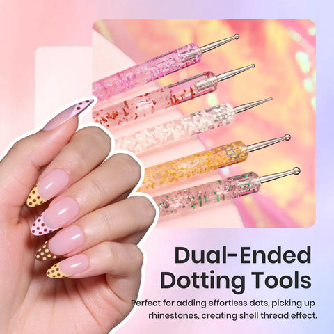Close-up of dual-ended dotting tools from All In One Nail Art Kit With Case 31 Piece Set Including Dual Ended Dotting Tools Liner Brushes
