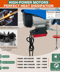 Dremvoist 1760Lb Electric Hoist Winch with 1450W motor, showcasing cooling system and air vents for efficient operation.