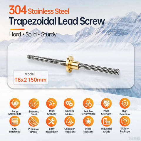 Pro Grade TR8x2 Lead Screw Paired With Precision Brass Nut, 150mm Corrosion Resistant Stainless Steel Threaded Rod For Cnc Machining And Stepper Motors, Built Tough No Sweat Assembly Slick Operation in scenic snowy landscape.