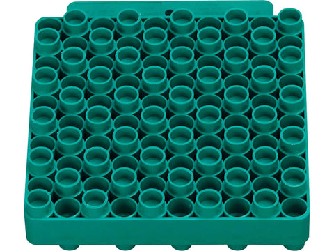 Universal Two Sided Case Loading Block For Rifles And Pistols Holds 50 Cases Upright And Organized Raised Section Green