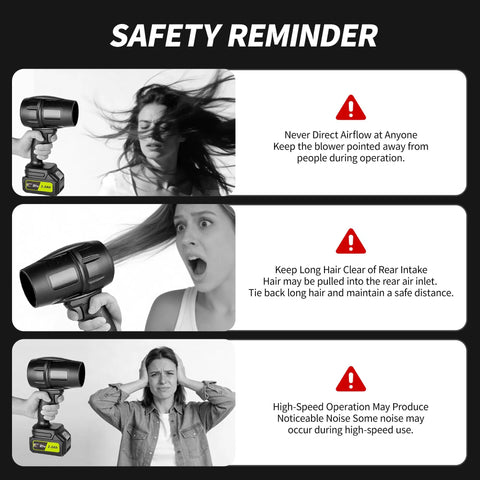 Safety reminders for the Cordless Handheld Leaf Blower Beastly Power 100000 RPM Brushless Motor With Two 3.0Ah Batteries And Fast Charger