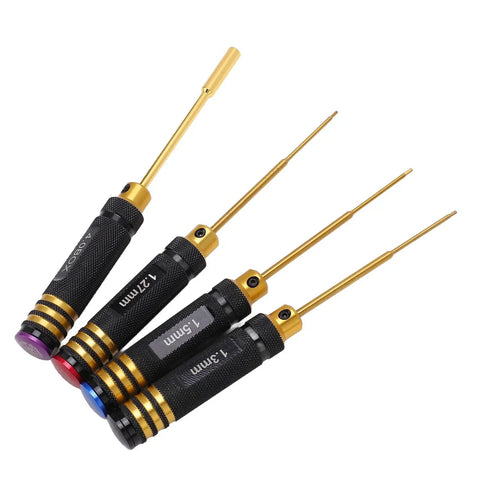 Four Piece RC Screwdriver Set Aluminum Alloy Repair Tool Kit With 1.27mm 1.3mm 1.5mm Hex And 4mm Socket for model maintenance