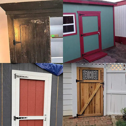 Four doors with Two Pack 8 Inch Black T Strap Door Hinges For Wardrobes And Gates Beefy Heavy Duty Japanned Iron With Rust Resistant.