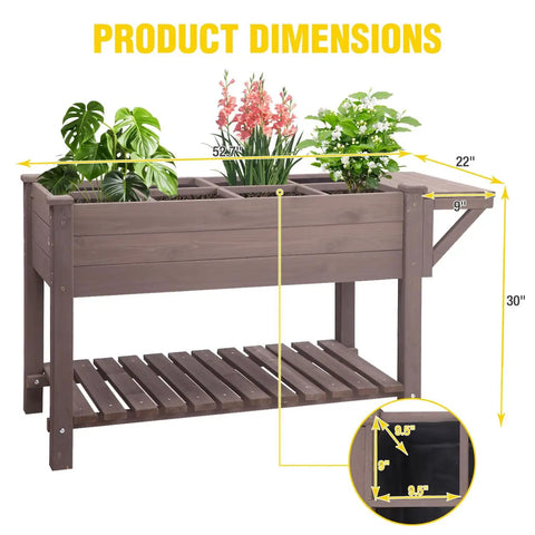 Big Ol Raised Garden Bed On Wheels With Grow Grid And Storage Shelf, Outdoor Elevated Planter For Vegetables And Herbs, 52.7 Inch Long, 22 Inch Wide, 30 Inch High, 200 Pound Capacity, Easy Roll Mobility side view with measurements