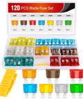 120 Piece Standard Blade Fuse Kit for Cars, Trucks and Boats with 5 7.5 10 15 20 25 30 Amp Fuses, Color Coded Tops