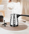 Electric Turkish Coffee Pot Maker 500ml Portable Brewer for Camping and Travel Fast Heating with Stainless Steel Body and Easy Pour Design