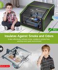 Pro Grade Laser Engraver Enclosure With Vent, Fireproof And Dustproof Protective Cover for laser engraver, shown reducing smoke and odor.