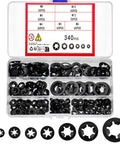 Internal Tooth Starlock Locking Washers Set 340 Pcs Including Push On Speed Clips Fasteners Assortment Kit 65Mn