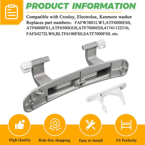 Washer Door Hinge With Bushings and Door Striker Kit Replacement Fits Frigidaire Electrolux Kenmore Crosley Front Load Washers Replaces 1191162 AP3886714 PS1152380, gray hinge and white strike