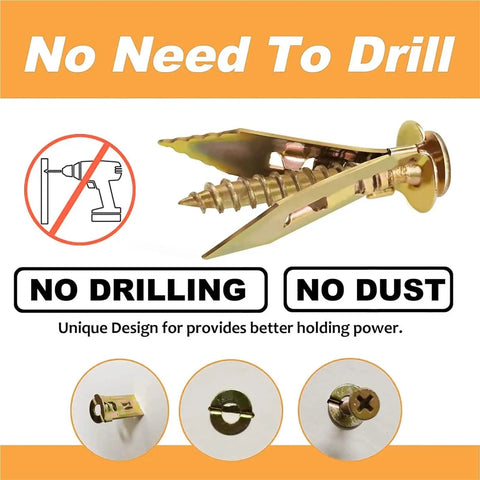 Self Drilling Drywall Anchor Kit With Zinc Plated Steel, 30 And 50 Pack, No Sweat Wall Mount Hardware With Screws, Easy Insertion For Quick, Solid Hangers On Walls For Shelves, Frames, And Lights. self-drilling zinc-plated steel drywall anchors and screw kit, no drilling, no dust