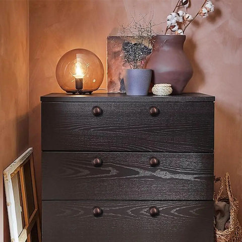 Dark dresser with Oil Rubbed Bronze Cabinet Knob Set 5 Pack 1-3/8 Inch Round Knobs For Kitchen Cabinets Wardrobe Dressers Drawers