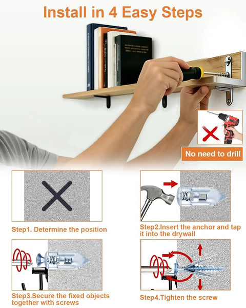 Premium Self Drilling Drywall Anchors And Screws For Hanging Heavy Floating Shelves Mirrors And Large Picture Frames Supports Up To Sixty Six Pounds installation steps on a wall.