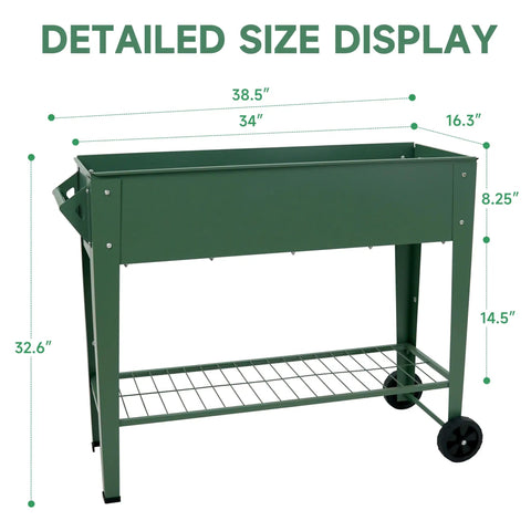 Raised Garden Bed With Legs And Wheels Removable For Outdoor Use 31.6 By 14.6 Inch Metal Planter Box With Size Display