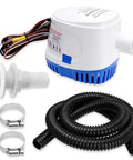 1100 GPH 12V Automatic Bilge Pump Kit For Boats With 1 1/8 Inch Outlet, 6Ft Hose, Clamps, Thru Hull Fitting Ready For Fishing Boats
