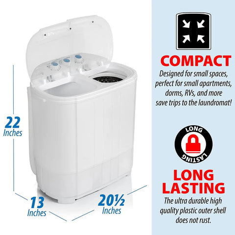 Portable Twin Tub Washing Machine With 13 Lb Capacity, Space Saver For Dorms, Apartments, And RVs, Easy Agitation Wash Cycles