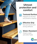 Person climbing wooden stairs with Clear Peel And Stick Stair Treads For Wooden Steps No Slip Grip Tape For Indoor Outdoor Use 15 Pieces