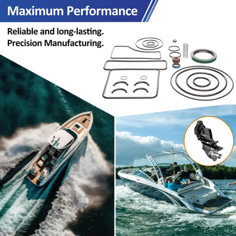 Upper Unit Seal Kit For Bravo Stern Drive Replacement Marine Grade Gasket Set displayed with boats for performance and smooth shifts
